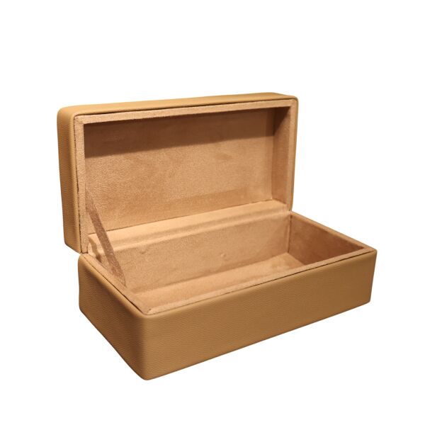 Ahşap Kulplu Kahve Deri Kutu