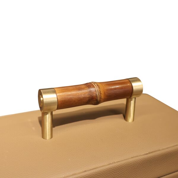 Ahşap Kulplu Kahve Deri Kutu