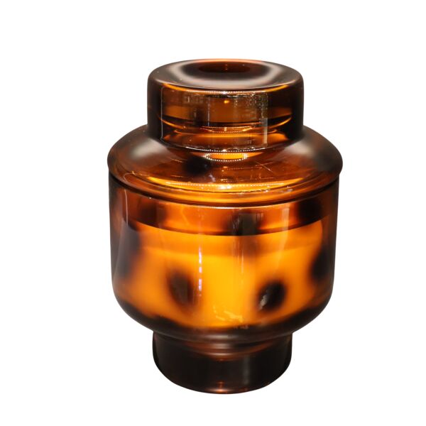 Leopar Kapaklı Mum Amber Büyük