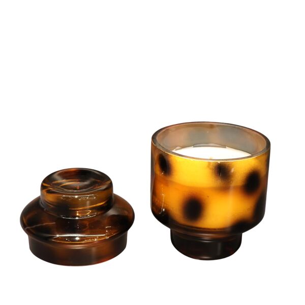 Leopar Kapaklı Mum Amber Küçük