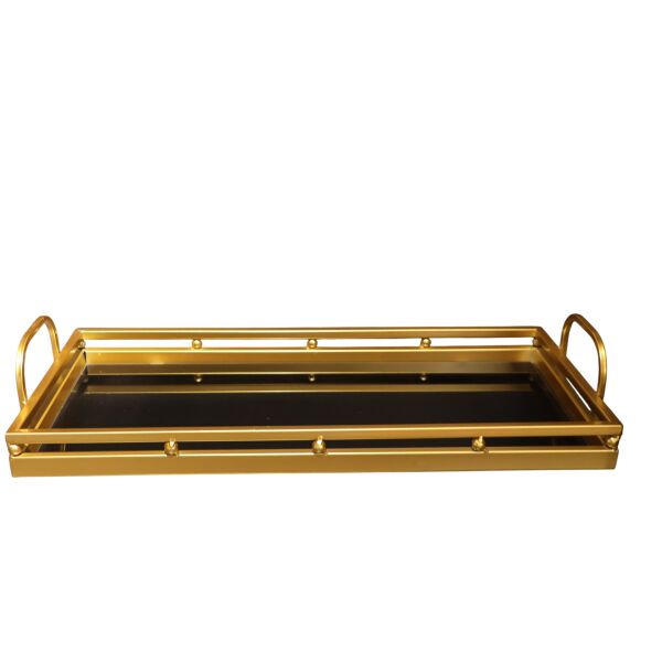 Dikdörtgen Boncuk Detaylı Gold Tepsi Büyük