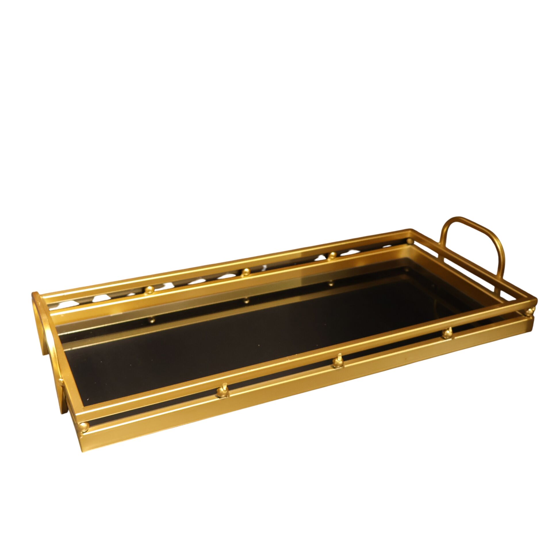 Dikdörtgen Boncuk Detaylı Gold Tepsi Büyük