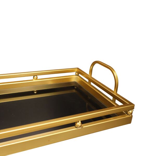 Dikdörtgen Boncuk Detaylı Gold Tepsi Büyük