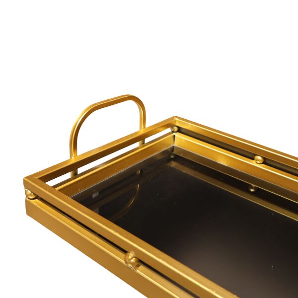 Dikdörtgen Boncuk Detaylı Gold Tepsi Büyük