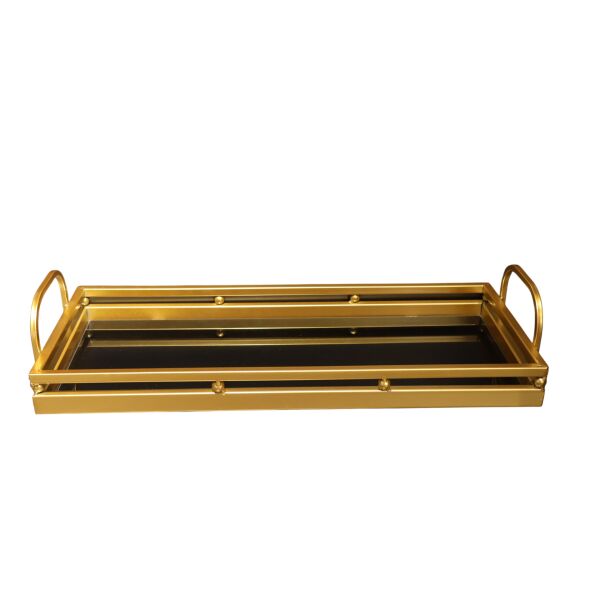 Dikdörtgen Boncuk Detaylı Gold Tepsi Küçük