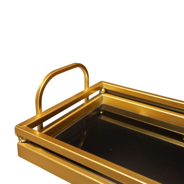 Dikdörtgen Boncuk Detaylı Gold Tepsi Küçük