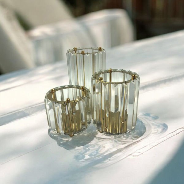 Üçlü Kristal Mumluk Gold