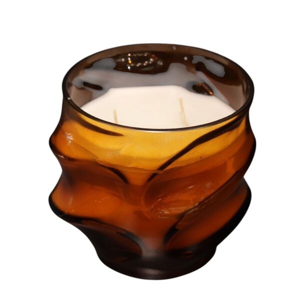 Cam Dalga Desen Mum Amber Büyük Amber