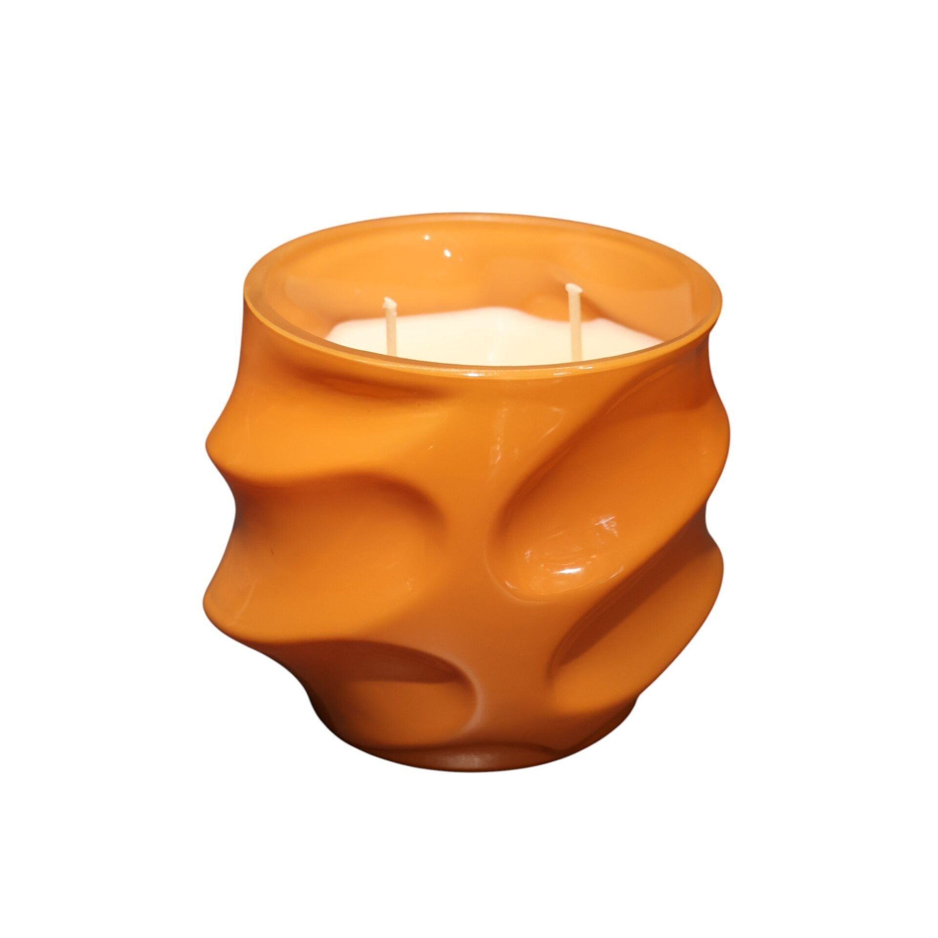 Cam Dalga Desen Mum Amber Küçük Turuncu