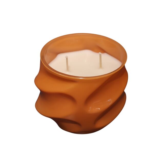 Cam Dalga Desen Mum Amber Küçük Turuncu