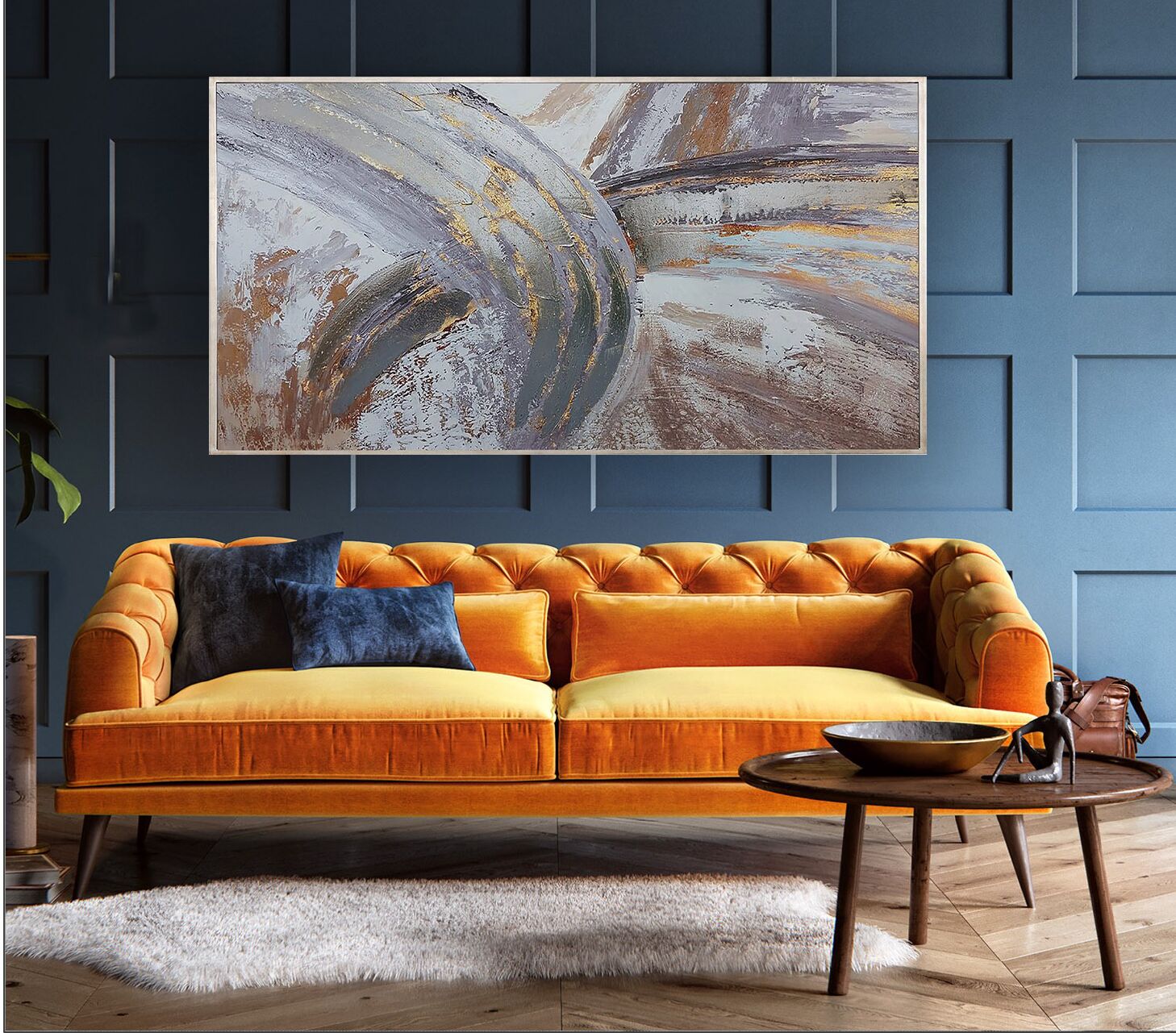 Soyut Fırça Gold Tablo