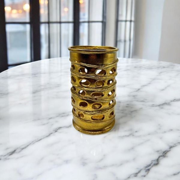 Pipe Delikli Küçük Vazo Gold