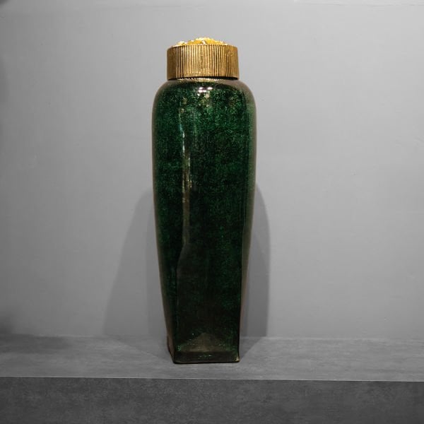 Square Base Large Green Glass Jar