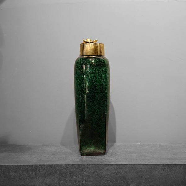 Square Base Small Green Glass Jar