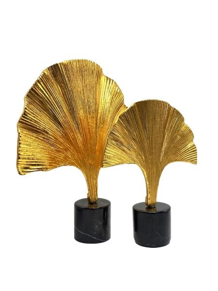 Geniş Yaprak Mermer Ayaklı İkili Aksesuar Gold