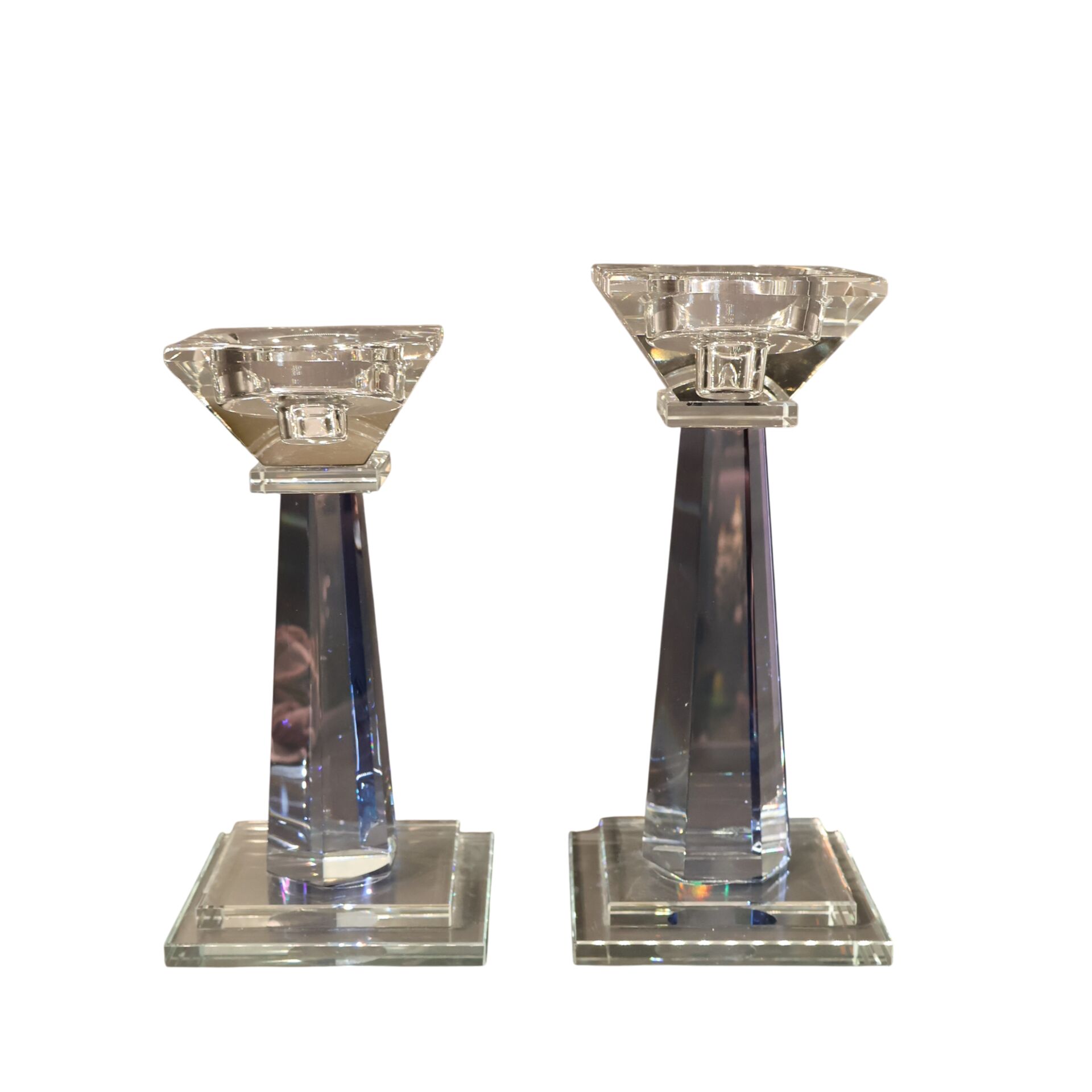 Mini Kristal Şamdan İkili Yeşil Açık Mavi