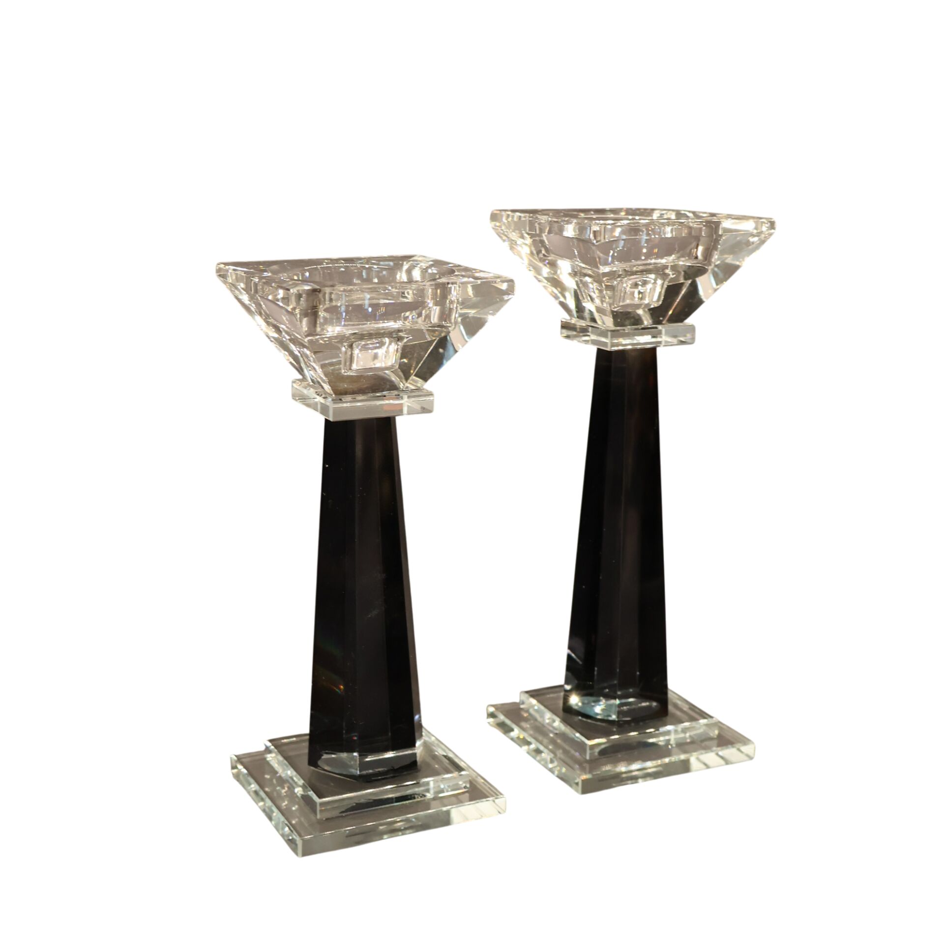 Mini Kristal Şamdan İkili Yeşil Füme