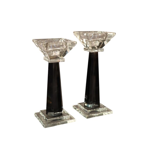 Mini Kristal Şamdan İkili Yeşil Füme