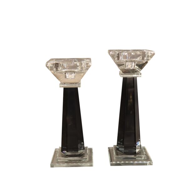 Mini Kristal Şamdan İkili Yeşil Füme