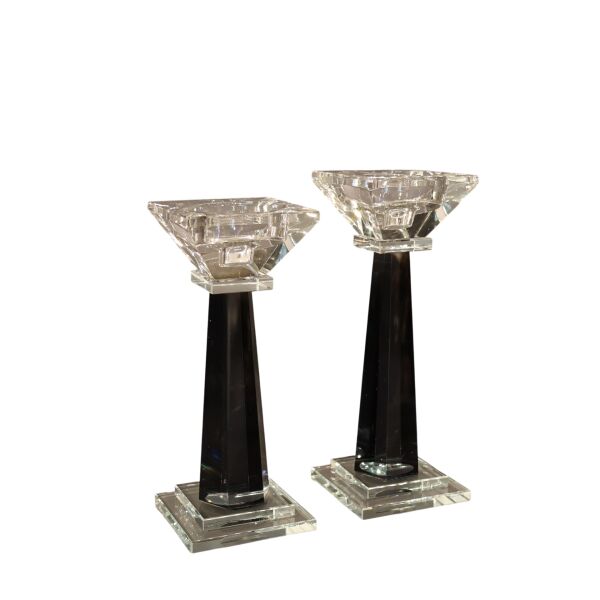 Mini Kristal Şamdan İkili Yeşil Füme