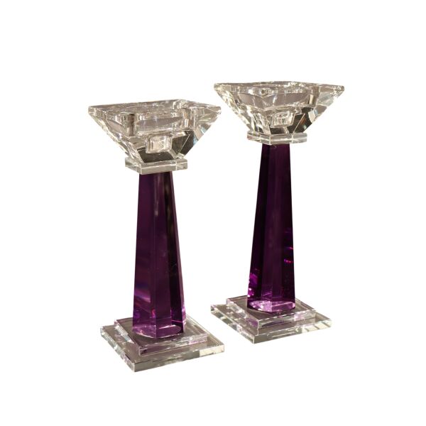 Mini Kristal Şamdan İkili Yeşil Mor