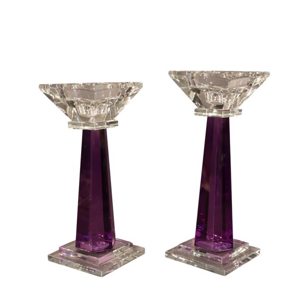 Mini Kristal Şamdan İkili Yeşil Mor