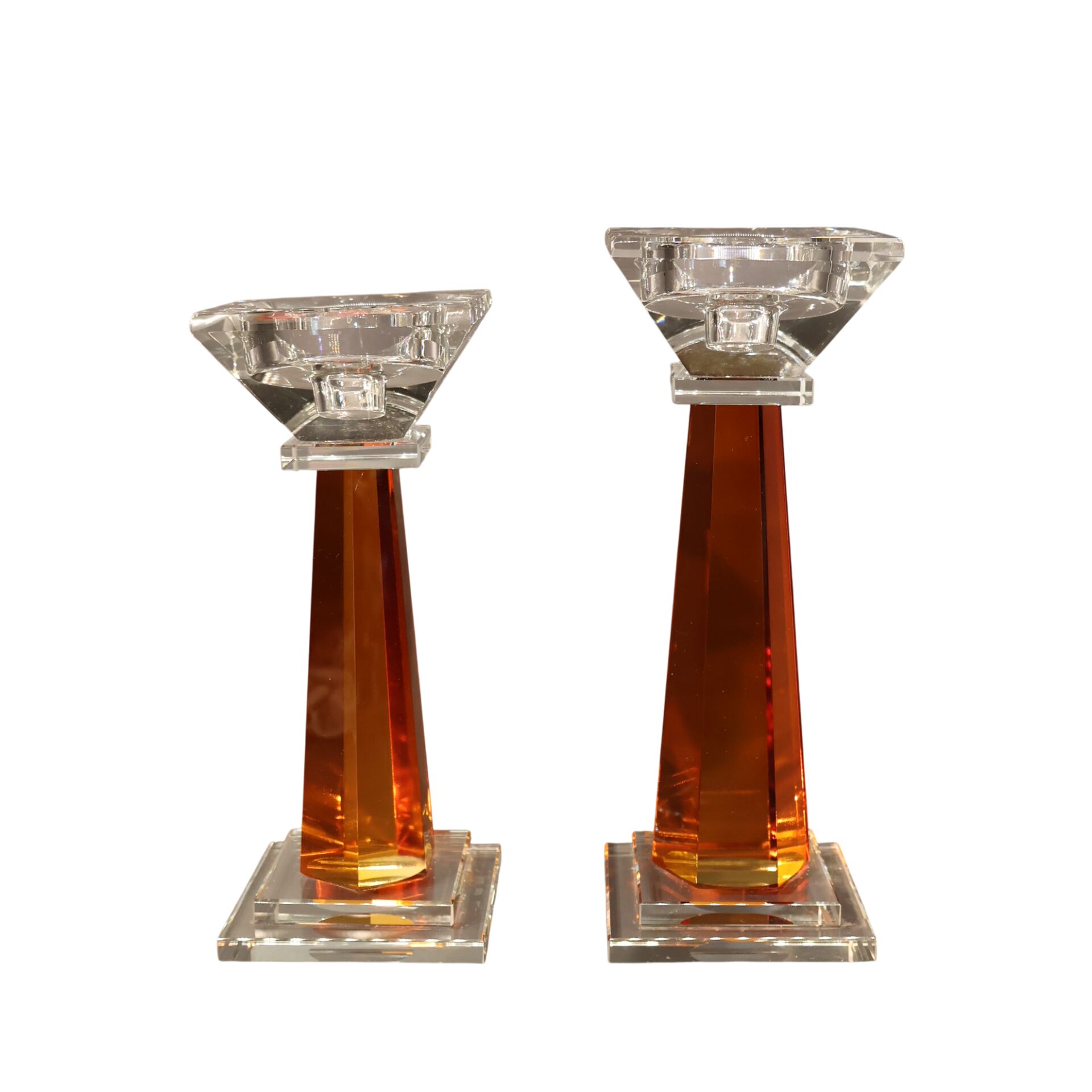 Mini Kristal Şamdan İkili Yeşil Turuncu