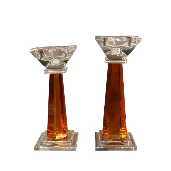 Mini Kristal Şamdan İkili Yeşil Turuncu