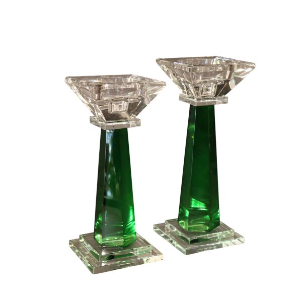 Mini Kristal Şamdan İkili Yeşil Yeşil