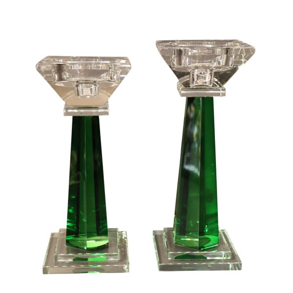 Mini Kristal Şamdan İkili Yeşil Yeşil
