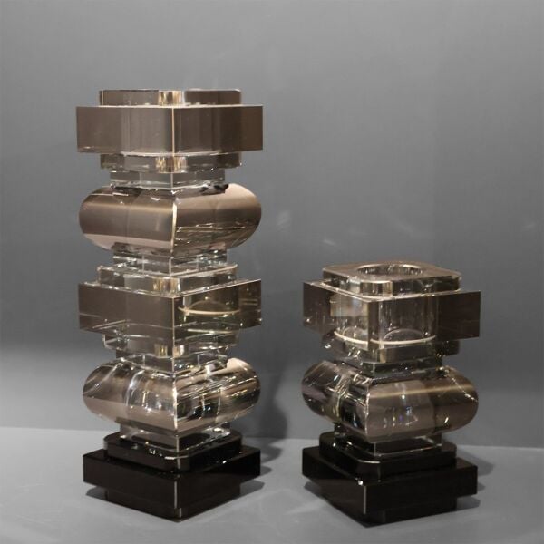 Füme Kristal İkili Mumluk