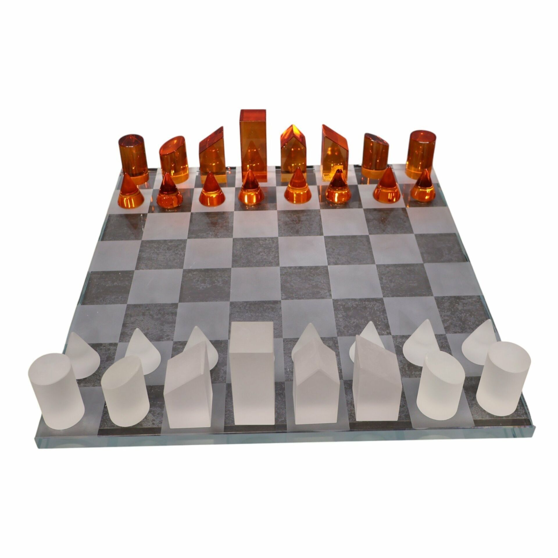 Satranç Takımı Cam Turuncu - Şeffaf Taşlı