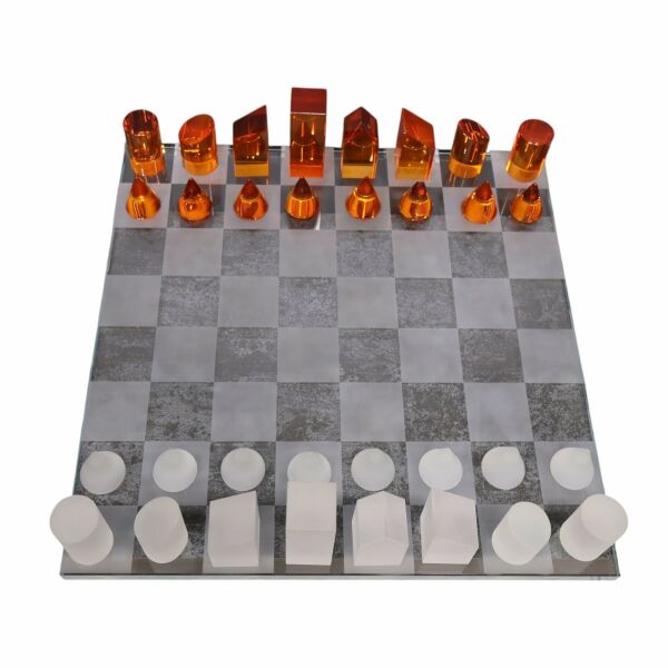 Satranç Takımı Cam Turuncu - Şeffaf Taşlı