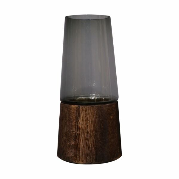 Ahşap Şeritli Siyah Cam Vazo M