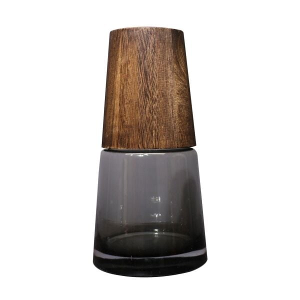 Ahşap Şeritli Siyah Cam Vazo L