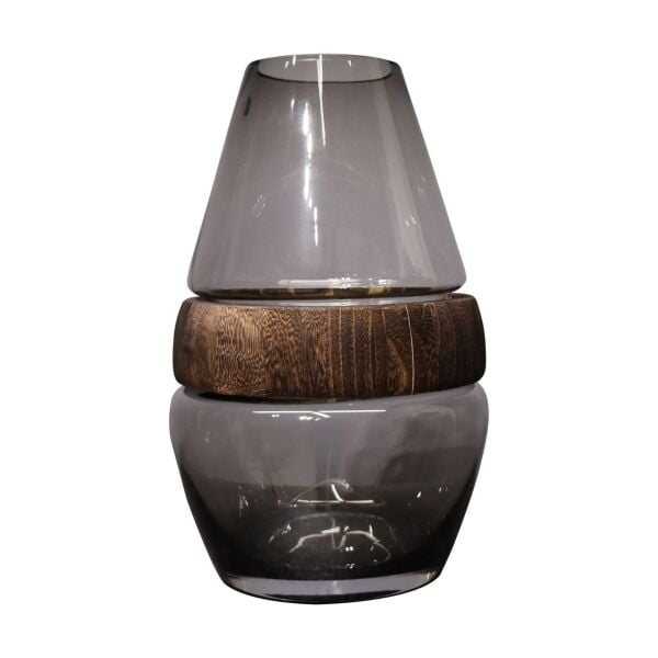 Ahşap Şeritli Siyah Cam Vazo XXL