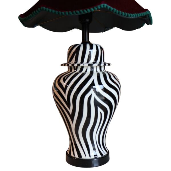 Zebra Desen Bordo Kadife Şapka Abajur