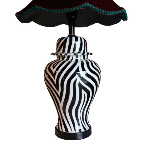 Zebra Desen Bordo Kadife Şapka Abajur
