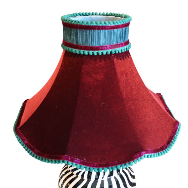 Zebra Desen Bordo Kadife Şapka Abajur
