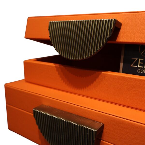 İkili Dinar Yarım Ay Deri Kutu Siyah Turuncu