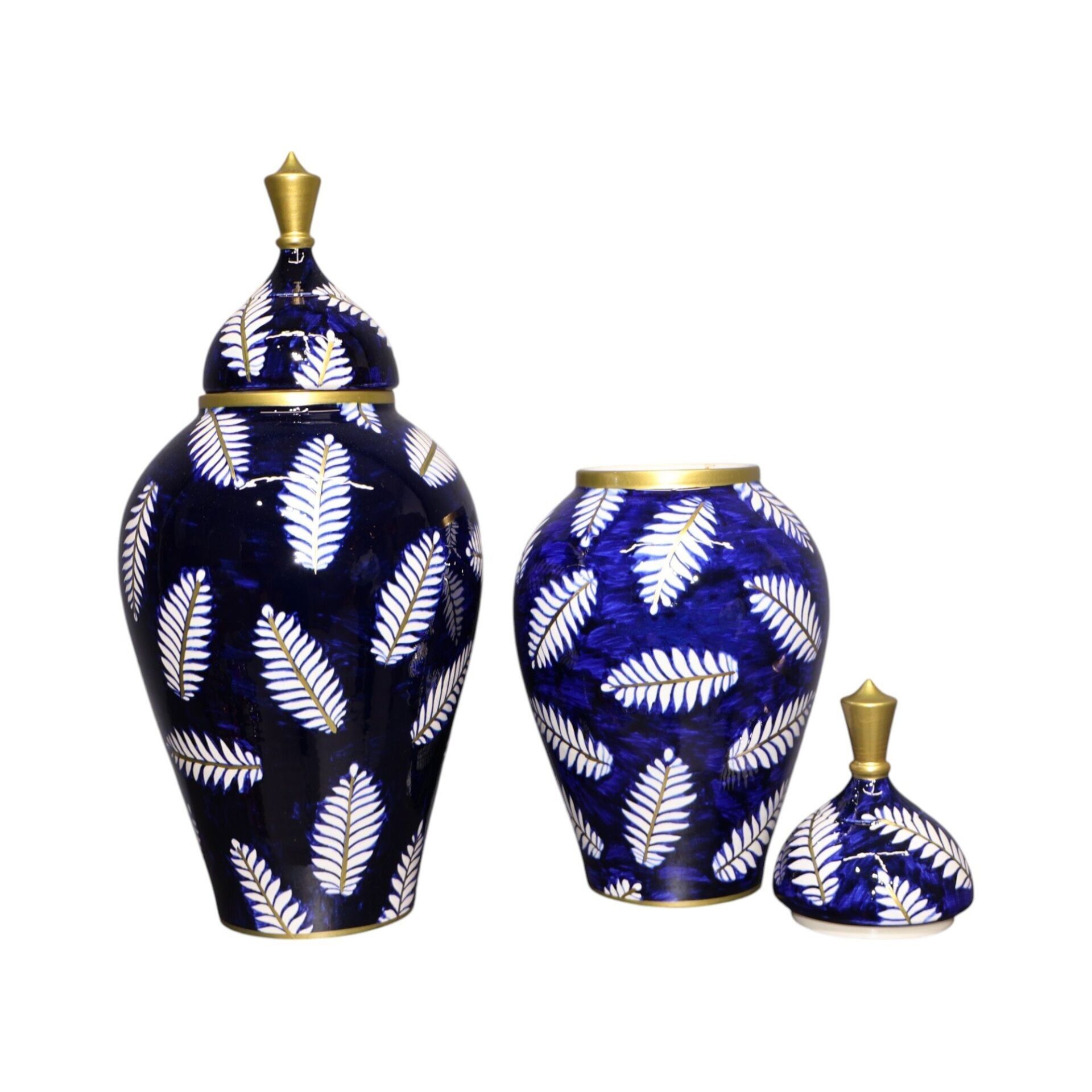 İkili Mavi Yaprak Desen Asil Küp