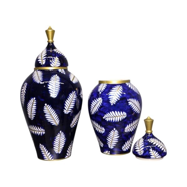 İkili Mavi Yaprak Desen Asil Küp