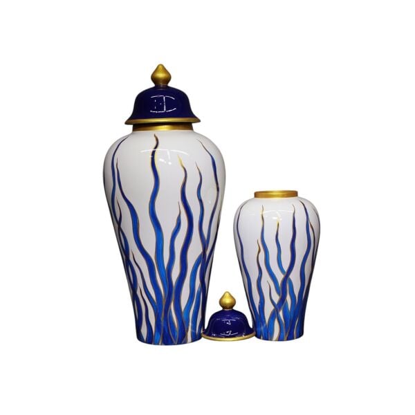 İkili Beyaz Porselen Küp Lacivert Dallı