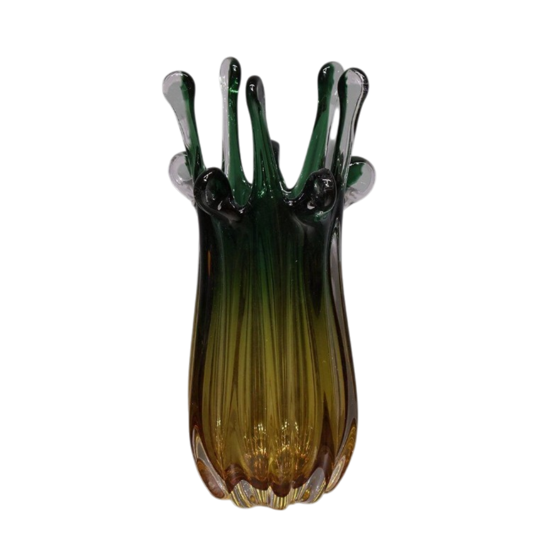 YEŞİL-BAL RENGİ DAMLA DESENLİ CAM VAZO BÜYÜK