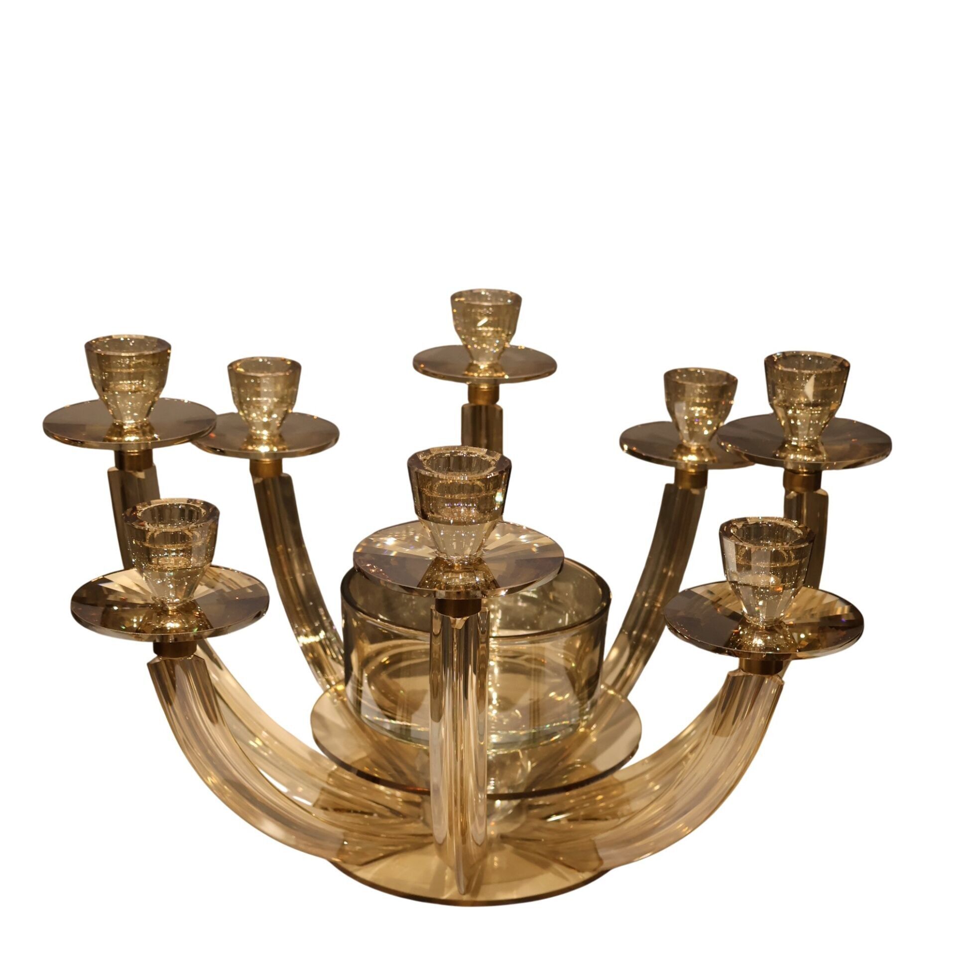 Sekiz Kollu Kristal Şamdan Şeffaf Füme