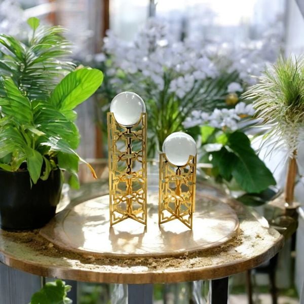 İkili Cam Küreli Stand Obje Gold