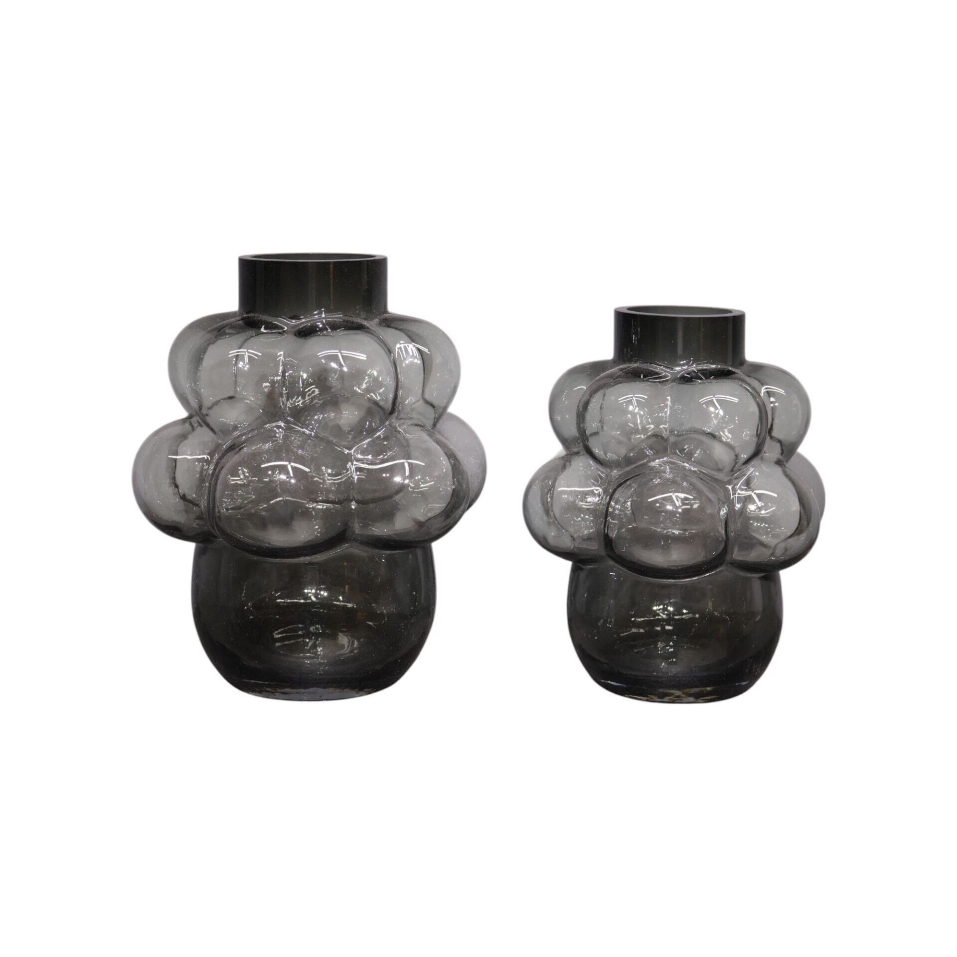 İkili Bubble Cam Vazo Füme