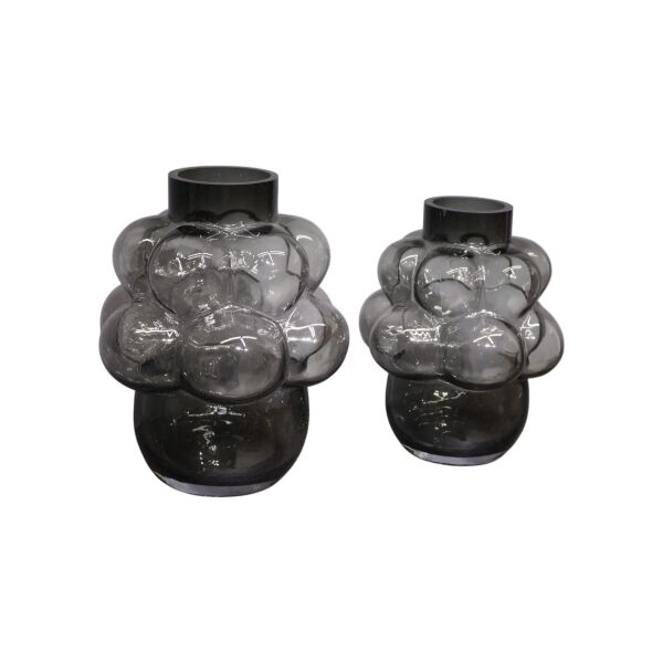 İkili Bubble Cam Vazo Füme