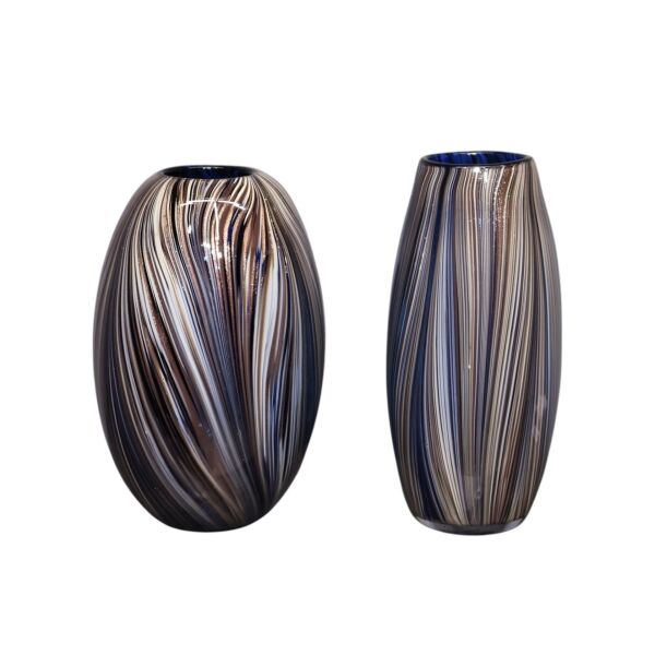 İkili Çizgi Desenli Simli Vazo Mavi