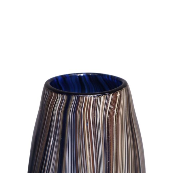 İkili Çizgi Desenli Simli Vazo Mavi